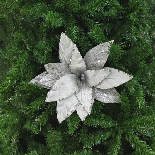 Flor Navideña Plateada 40cm