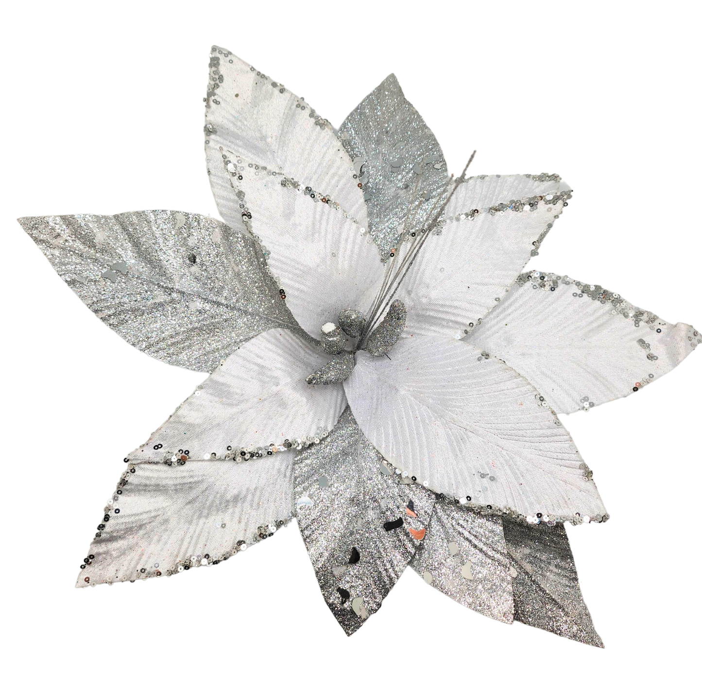 Flor Navideña Plateada 40cm