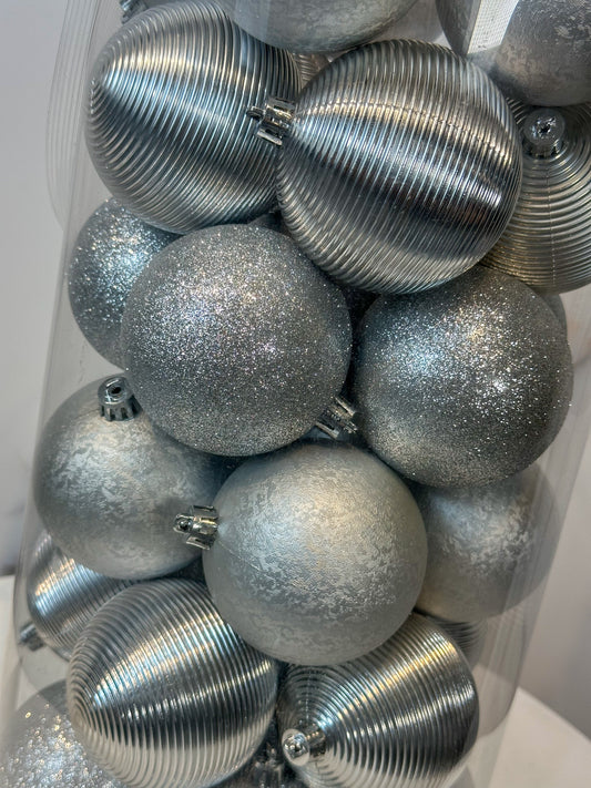 Bolas Navideñas Plateadas - 8cm (Tibungo X 30 unidades)