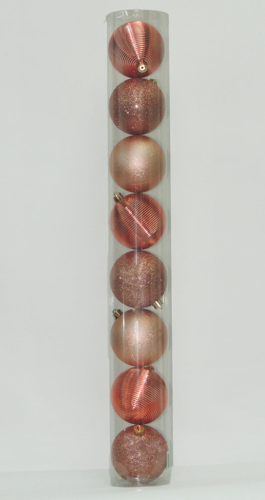 Bolas Navideñas Oro Rosa 8cm (Tarro X 8 unidades)