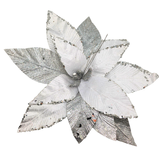 Flor Navideña Plateada 40cm