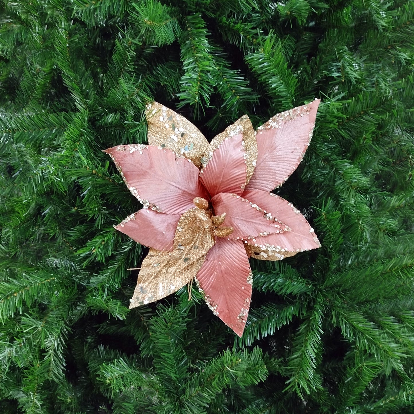 Flor Navideña Oro Rosa 40cm