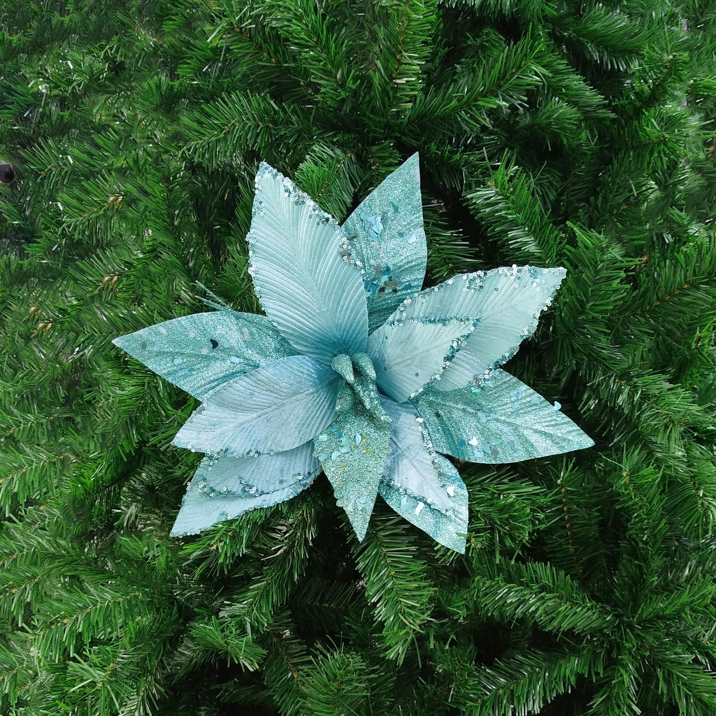 Flor Navideña Azul Menta 40cm