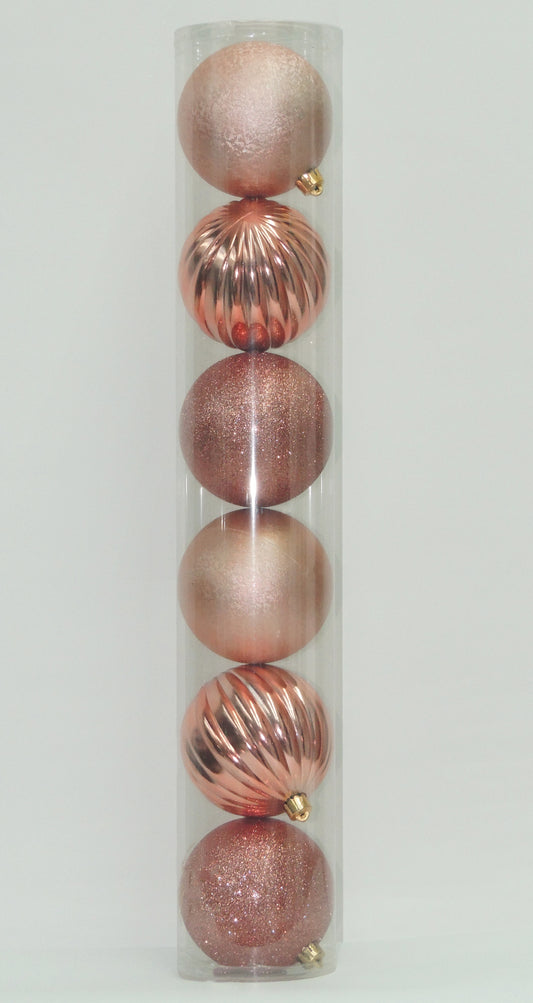 Bolas Navideñas Oro Rosa 10cm (Tarro X 6 unidades)