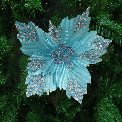 Flor Navideña Azul Menta 30cm