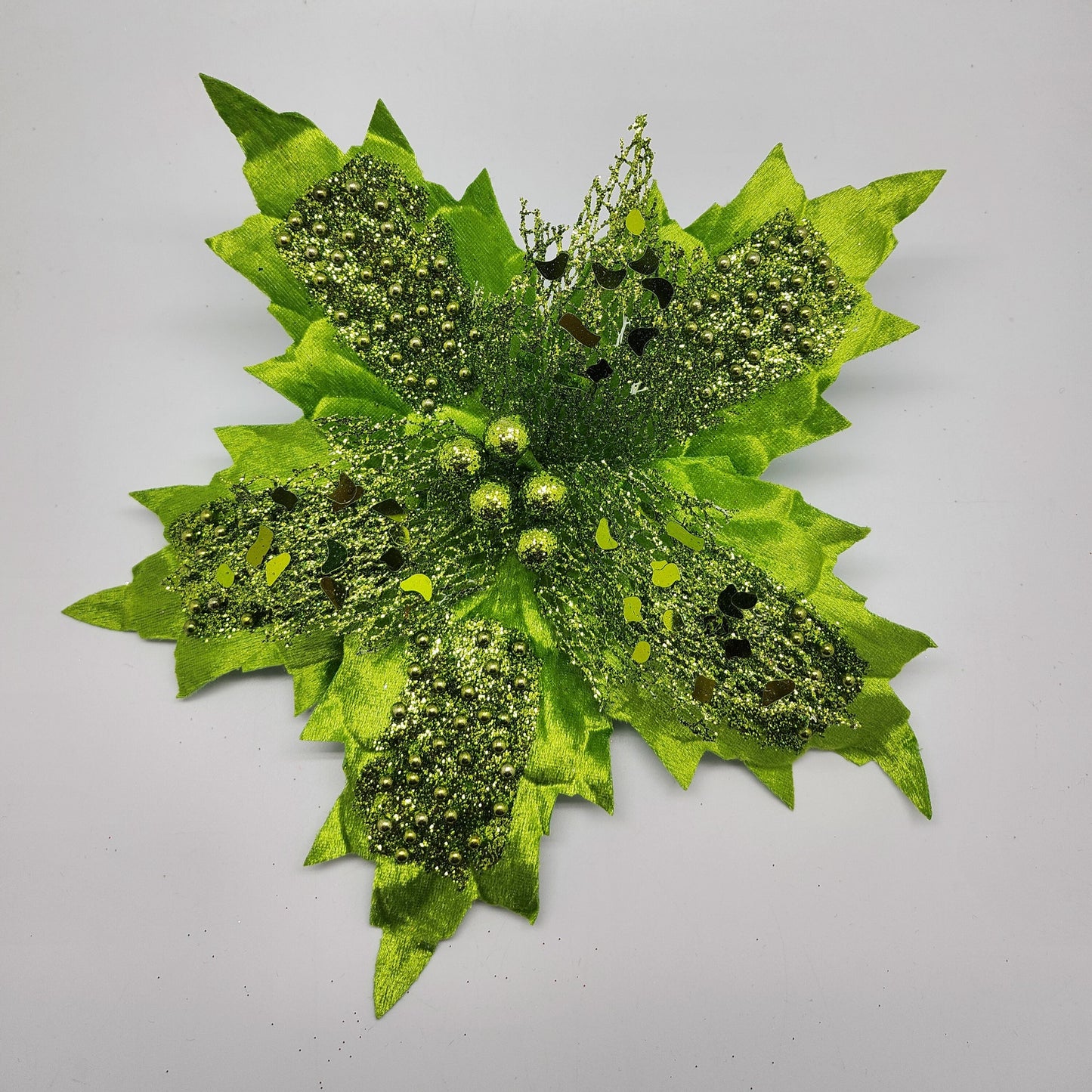 Flor Navideña Perlada Verde 28cm