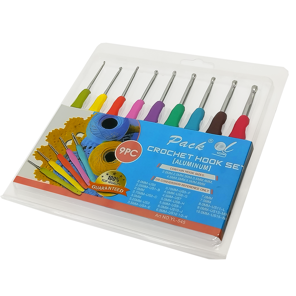 Set de 9 agujas de crochet de aluminio con mango ergonómico 2mm-6mm