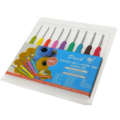 Set de 9 agujas de crochet de aluminio con mango ergonómico 2mm-6mm