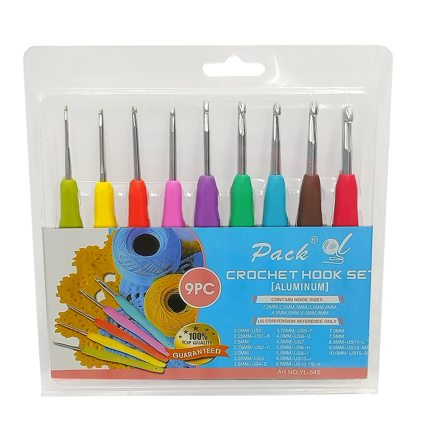 Set de 9 agujas de crochet de aluminio con mango ergonómico 2mm-6mm