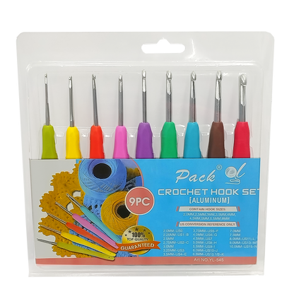 Set de 9 agujas de crochet de aluminio con mango ergonómico 2mm-6mm