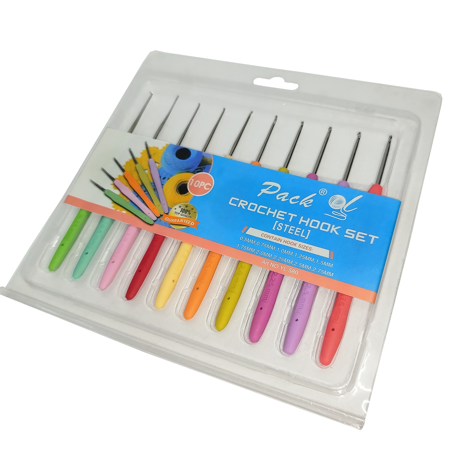 Set de 10 agujas de crochet de acero con mangos ergonómicos 0.5mm - 1.75mm