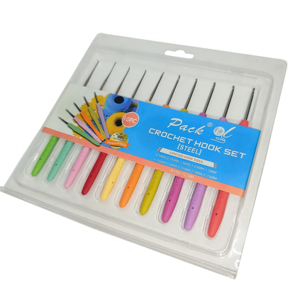 Set de 10 agujas de crochet de acero con mangos ergonómicos 0.5mm - 1.75mm