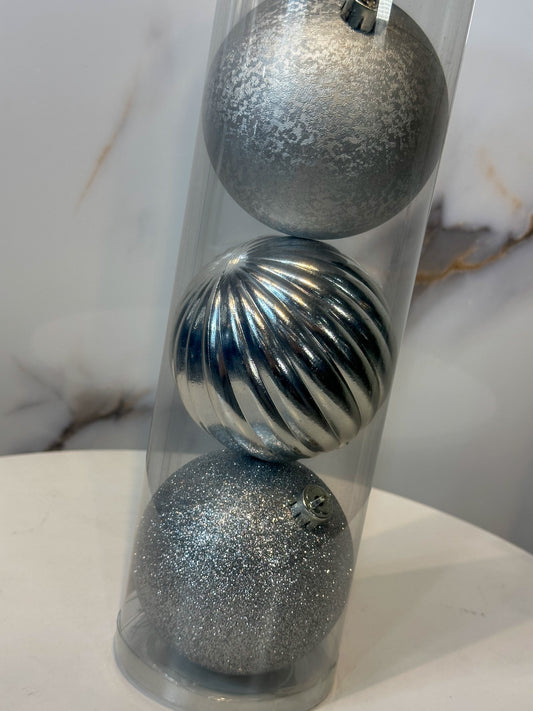 Bolas Navideñas Plateadas - 10cm (Tarro X 6 unidades)