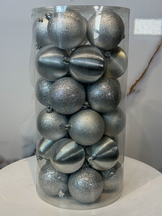 Bolas Navideñas Plateadas - 8cm (Tibungo X 30 unidades)